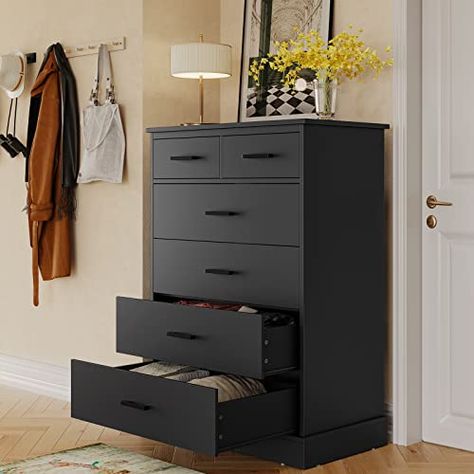 Dresser In Living Room, Bedroom Arrangement, Bedroom Storage Cabinets, Dresser Wood, Black Dresser, Large Storage Cabinets, Black Dressers, Black Drawers, Clothes Organizer