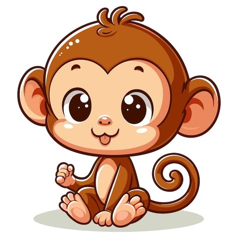 Cute Monkey Drawing Art, Cute Animals Monkey, Kawaii Monkey Drawing, Cute Animal Images Cartoon, Monkey Cute Drawing, Animal Cartoon Images, Monkey Cartoon Drawing, Animals Cartoon Images, Cute Monkey Drawing