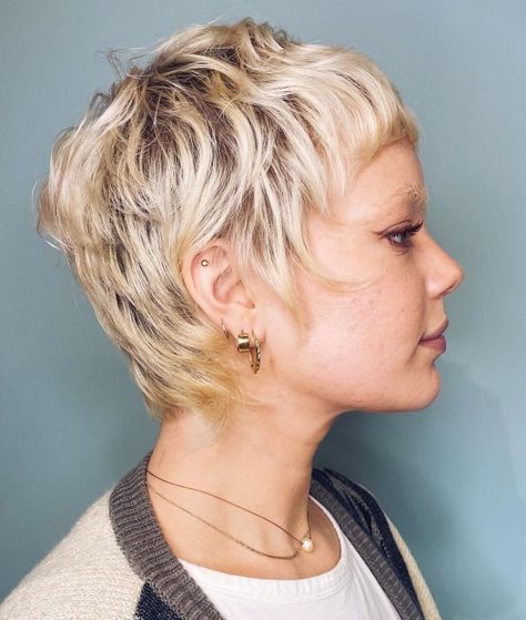 Blonde Messy Mullet for Round Faces Soft Pixie Haircut For Thick Hair, "mixie" Haircut, "wixie" Haircut, Pixie Mullet Haircut For Women, Short Hipster Hair, Long Blonde Pixie, Messy Mullet, Shaggy Pixie Mullet, Short Hairstyle Women Round Face