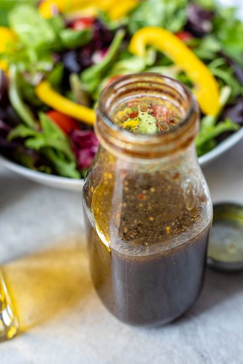 This Balsamic Vinaigrette is the most versatile salad dressing recipe. From topping tossed salads, to marinating meat, to using to dip fresh bread, this Balsamic Dressing will be your go to salad dressing. Balsamic Vinegar Salad Dressing, Balsamic Vinegar Salad, London Broil Marinade, Simple Balsamic Vinaigrette, Reduced Balsamic Vinegar, Balsamic Vinegar Dressing, Vinegar Salad, Homemade Salad Dressing Healthy, Salad Appetizer Cups