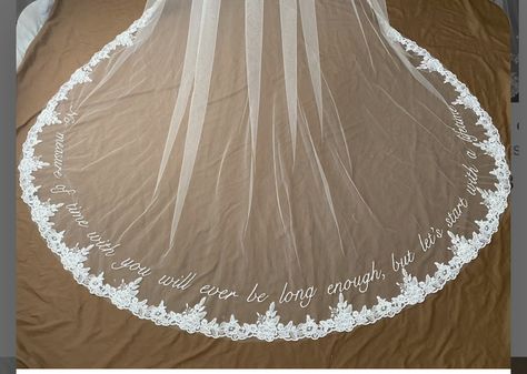 Veil With Lace Trim, Embroidery Words, Lace Trim Veil, Lace Trimmed Veil, Veil With Lace, Veil Long, Sheer Veil, Veil Cathedral, Blusher Veil