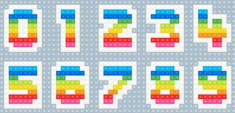 Numbers 0-9 in the style of LEGO. Each number is on an A4 page. You also might like: Lego Numbers, Lego Font, Lego Library, Lego Letters, Lego Printables, Lego Birthday Cake, Lego Themed Party, Lego Wall, Maths Games