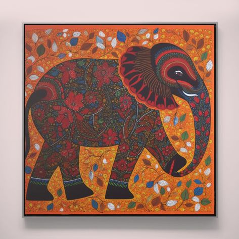 Indian Gond Style Folk Art Painting of Ganesha Canvas Square - Etsy Painting Of Ganesha, Indian Spirituality, Ganesha Elephant, Gond Painting, Pichwai Paintings, Bohemian Wall Art, Indian Folk Art, Indian Paintings, Square Canvas