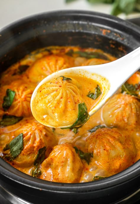 Soup Dumplings in Thai Red Curry Sauce - One Happy Bite Frozen Soup, Milk Fish, Thai Red Curry Paste, Red Curry Sauce, Frozen Dumplings, Soup Dumplings, Lime Leaves, Kaffir Lime Leaves, Red Curry Paste