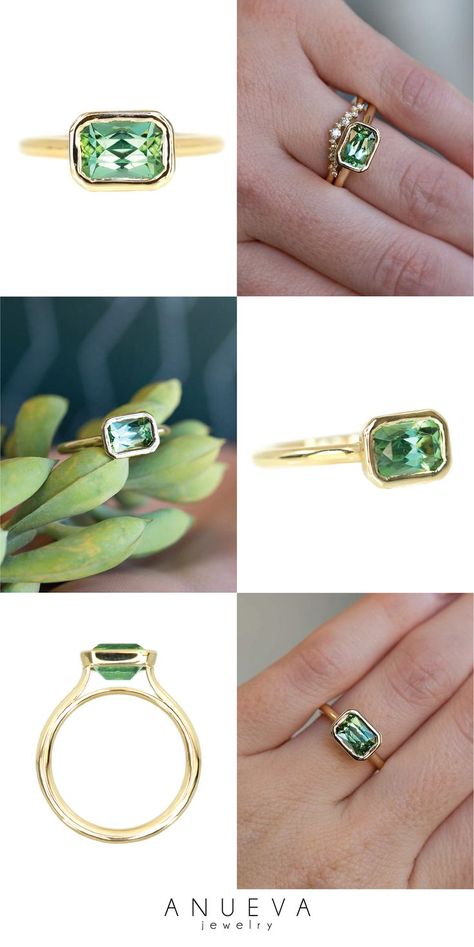 Emerald Ring Design, Classy Engagement Ring, Green Tourmaline Ring, Bridal Gold Jewellery Designs, Tourmaline Ring, Emerald Jewelry, Radiant Cut, Girly Jewelry, Spring Green