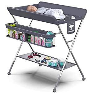 Baby Portable Changing Table - Foldable Changing Table with Wheels - Portable Diaper Changing Station - Adjustable Height Baby Changing Table-Safety Belt and Large Storage Rack for Infants Folding Changing Table, Foldable Changing Table, Portable Changing Table, Portable Changing Station, Baby Camping, Diaper Station, Changing Table Organization, Table With Wheels, Diaper Changing Table