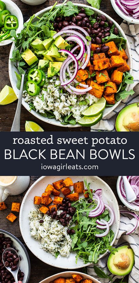 Sweet Potato Black Bean Rice Bowl, Vegan Gf Meals, Black Bean Bowls, Healthy January, Bean Bowls, Bean Bowl, Bowls Healthy, Chili Lime Dressing, Grain Bowl Recipe