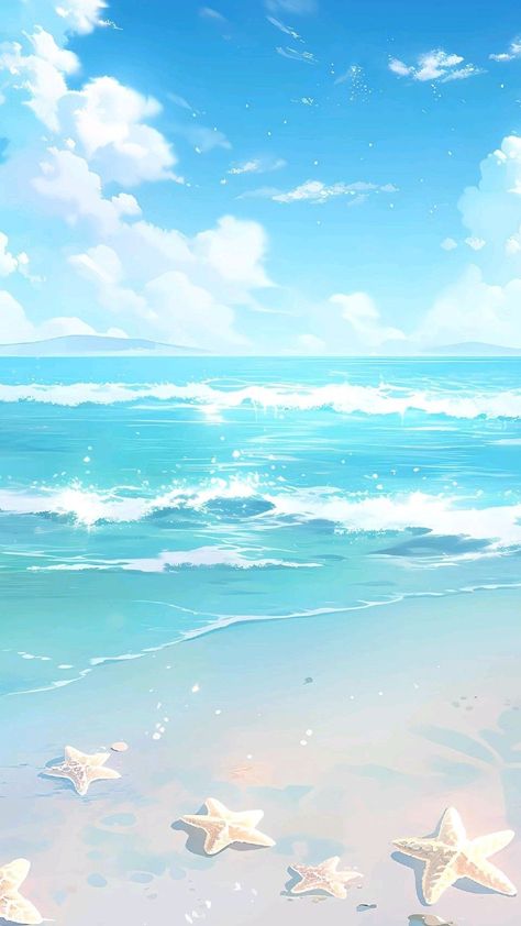 Blue Anime Scenery, Beach Iphone Wallpaper, Zpt Background, Ghibli Background, Ocean Backgrounds, Sky Anime, Anime Phone, Computer Backgrounds, Ocean Wallpaper