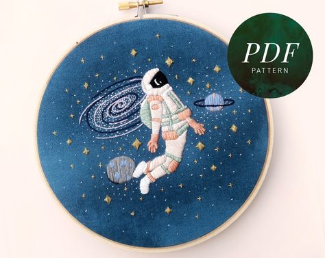 Space Embroidery Pattern, Space Embroidery, Stars Embroidery, Outer Space Nursery, Beginner Embroidery, Space Themed Nursery, Space Nursery, Floral Embroidery Patterns, Star Embroidery