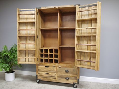 Large Storage Cabinet Vintage Industrial Storage, Larder Storage, Rustic Pantry, Wooden Pantry, Industrial Storage Cabinets, Kitchen Storage Units, Kitchen Larder, Larder Cupboard, Larder Unit