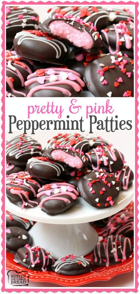 Homemade Pink Valentines Peppermint Patties - a simple, easy to make treat perfect for your Valentine! Butter With A Side of Bread via /ButterGirls/ Valentines Desserts, Pink Peppermint, Valentines Baking, Valentine Desserts, Valentines Day Desserts, Valentines Day Food, Oreo Dessert, Peppermint Patties, Homemade Valentines