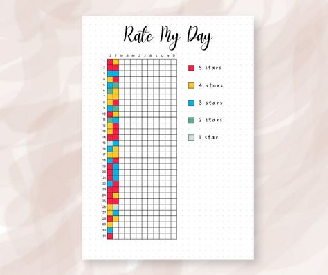 Rate My Day Bullet Journal Printable Tracker | Year In Pixels | Mood Tracker | Daily Tracker | Yearly Tracker | Premade Bujo Template Rate My Day Bullet Journal, Yearly Tracker, Daily Mood Tracker, Year In Pixels, Printable Tracker, Bullet Journal Ideas Templates, Bullet Journal Printables, Daily Mood, Daily Reflection