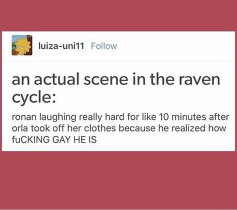 The Raven Cycle Funny, Raven Cycle Fanart, The Raven Cycle Fan Art, The Raven Cycle Quotes, Raven Cycle Quotes, Cycling Memes, The Raven Boys, Dreamer Trilogy, The Raven Cycle