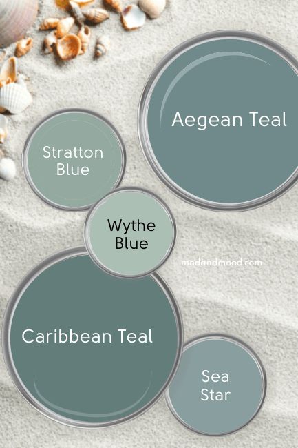 Benjamin Moore Carribean Teal, Aegean Teal Color Scheme, Benjamin Moore Teal Colors, Carribean Teal Benjamin Moore, Benjamin Moore Caribbean Teal, Sea Foam Green Color Schemes, Agean Teal Benjamin Moore, Aegean Teal Color Palette, Teal Interior Paint