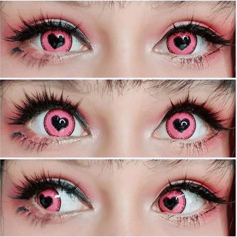 Heart Pupil Contacts, Pretty Eye Contacts, Cosplay Eye Contacts, Anime Contact Lenses, Cupidcore Outfits, Pink Eye Contacts, Heart Contacts, Anime Eye Contacts, Pink Eyes Aesthetic