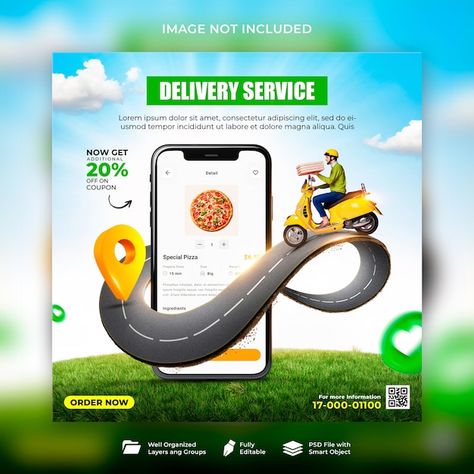 PSD creative online product delivery ser... | Premium Psd #Freepik #psd Online Service Poster, Delivery Food Design, Website Design Social Media Post, Food Delivery Social Media Post, Food Delivery Poster Design, Food Delivery Poster, Delivery Poster Design, Delivery Social Media Design, Delivery Social Media Post