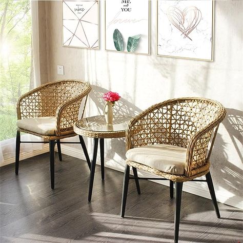 JHKZUDG 3-Piece PE Rattan Outdoor Bistro Dining Set,Modern Garden Furniture Set,with 2 Chairs & Tempered Glass Top Table, for Porch Backyard Pool Nordic Balcony, Small Apartment Balcony, Modern Garden Furniture, Outdoor Bistro, Rattan Outdoor, Garden Coffee Table, Garden Coffee, Garden Table And Chairs, Dining Sets Modern