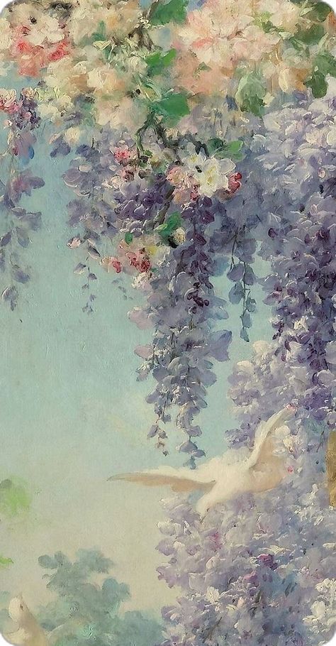 Soft Vintage Wallpaper, Colourful Iphone Wallpaper, Roccocore Aesthetic, Flower Painting Wallpaper, Flower Background Wallpapers, Dynamic Island Wallpaper, Wisteria Painting, Oil Painting Wallpaper, Sweet Drawings