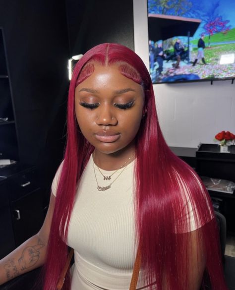 #redhair #frontalinstall #blackwomenhairstyles Diy Hair Wig, Black Kids Braids Hairstyles, Exotic Hairstyles, Frontal Wig Hairstyles, Dyed Hair Inspiration, Dyed Natural Hair, Protective Hairstyles Braids, Pretty Braided Hairstyles, Hair Trend