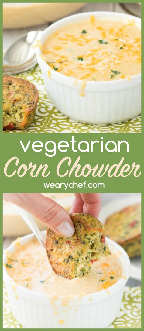 Vegetarian Corn Chowder Recipe, Vegetarian Chowder, Corn Chowder Crockpot, Vegetarian Corn Chowder, Easy Corn Chowder, Corn Chowder Soup, Veggie Cakes, Corn Chowder Recipe, Chowder Soup