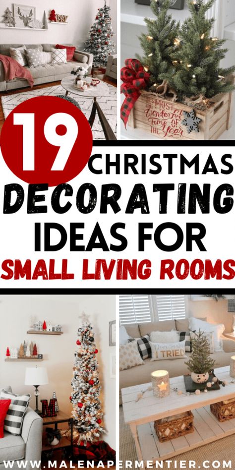 How To Decorate A Small Living Room for Christmas (19 Budget-Friendly Ideas) Decorate A Small Living Room, Small Christmas Decor, Living Room For Christmas, Christmas Decorations Apartment, Coffee Table Centerpieces, Cozy Christmas Decor, Christmas Apartment, Creative Christmas Trees, Christmas Decorations Living Room