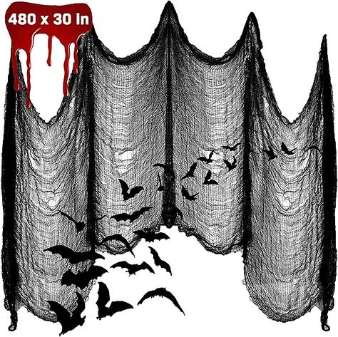 Halloween Creepy Cloth Decoration, 480" x 30" Giant Spooky Halloween Decor for Trunk or Treat Car Decorations Haunted Houses Party Outdoor Yard Home, Black Halloween Patio Ideas, Creepy Room, Halloween Party Outdoor, Puzzle Room, Door Fall Decor, Haunted House Halloween Party, Witches Night, Scary Halloween Decorations Outdoor, Halloween Patio