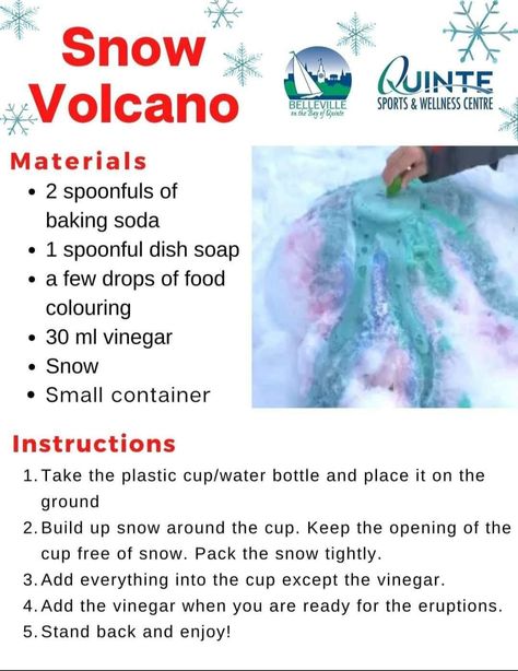 Snow Volcano, Volcano Experiment, March Break, Winter Activities Preschool, Christmas Science, Snow Activities, Winter Activities For Kids, Snow Much Fun, Science Activities For Kids