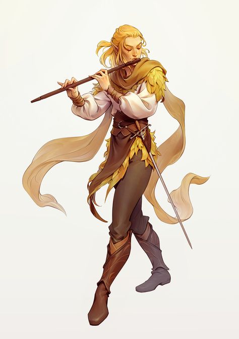 Eloquence Bard Dnd, College Of Valor Bard, Sun Elf Female Dnd, Fantasy Bard Art, Summer Eladrin Dnd, Half Elf Bard Female, Autumn Eladrin Male, Male Bard Character Art, Bladesinger Dnd