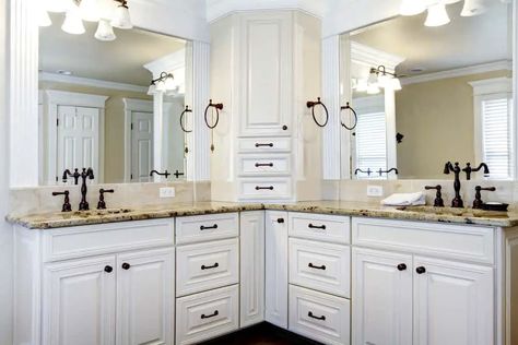 10 Stunning L-Shaped Bathroom Vanity Sets (Photo Gallery) L Shaped Bathroom Vanity, L Shaped Vanity, L Shaped Bathroom, Large Bathtubs, Diy Trinkets, Used Kitchen Cabinets, Corner Bathroom Vanity, Corner Sink Bathroom, Corner Bathroom