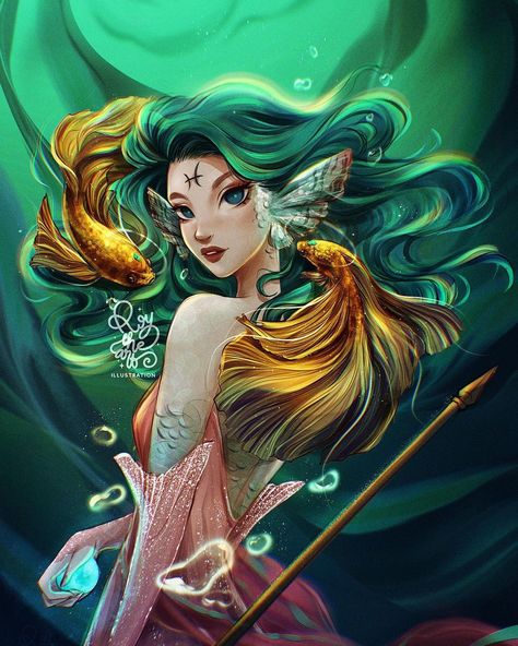 Pisces Warrior, Roy The Art, Warrior Paint, Pisces Girl, Astrology Art, Mermaids And Mermen, Zodiac Art, Pisces Zodiac, Digital Art Girl