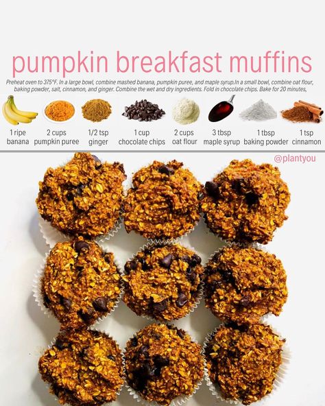 Pumpkin Breakfast Muffins, Meat Muffins, Wfpb Breakfast, Carleigh Bodrug, Healthy Pumpkin Dessert, Muffins Breakfast, Pumpkin Breakfast, Vegan Pumpkin Spice, Vegan Recipes Plant Based