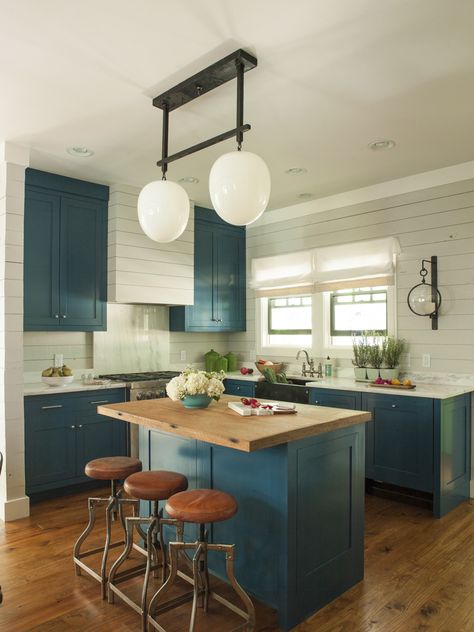 Cloudland Station Idea House Teal Blue Kitchen Decor, Pale Teal Walls, Small Teal Kitchen, Dark Teal Cabinets Kitchens, Teal Kitchens, Fun Kitchens, Teal Cabinet, Teal Kitchen Cabinets, Teal Cabinets