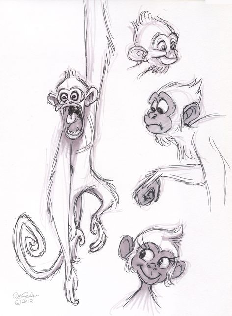 Monkey Character, Monkey Drawing, Monkey Illustration, Monkey Tattoos, Cartoon Monkey, Monkey Art, Cartoon Sketches, Animal Sketches, Arte Animal