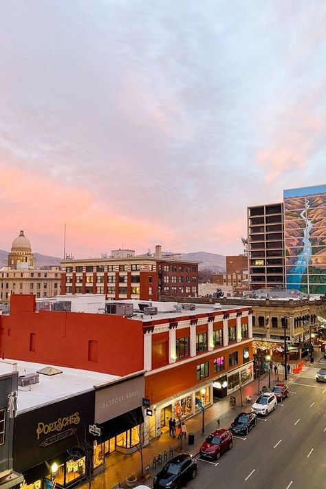 Winter sunset over downtown Boise, Idaho | Cotton Cashmere Cat Hair Idaho Travel, Boise State, Twin Falls, Winter Sunset, Boise Idaho, I Want To Travel, Cat Hair, United States Travel, Long Weekend