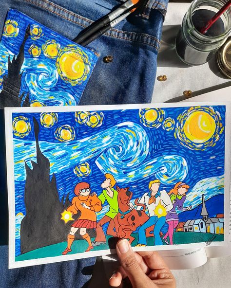 Scooby doo and the gang solving mysteries in the starry night by van gogh ✨💫 Scooby Doo Painting, Solving Mysteries, Painting Canvases, The Starry Night, Canvas Painting Designs, Pumpkin Art, Painting Designs, Art Styles, Diy Canvas Art