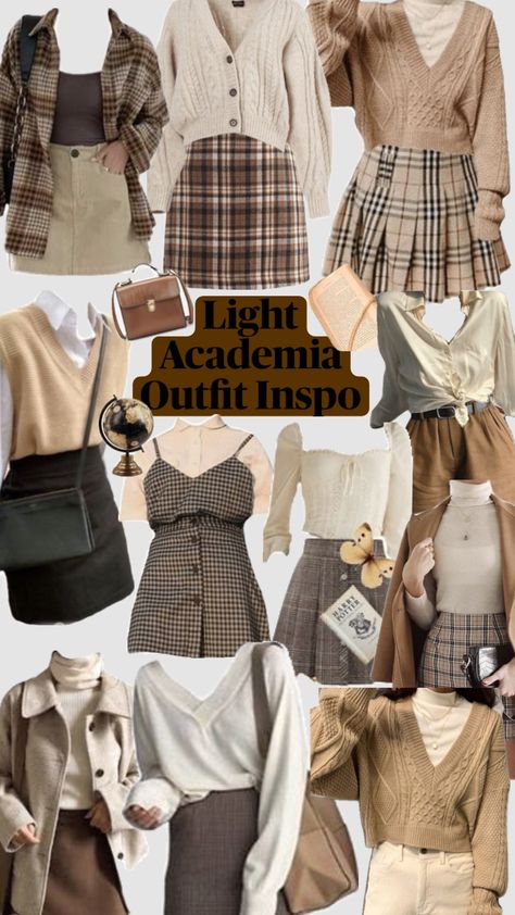 #lightacademia #academia #beigeaesthetic #vibes #brownacademia #brownaesthetic #cute University Outfit Fall, Academia Outfits Aesthetic, Light Academia Outfit, Baddie Summer Outfits, Academia Aesthetic Outfit, Dark Academia Outfits, Corporate Baddie, Dark Academia Outfit, Outfit Ideas Fall