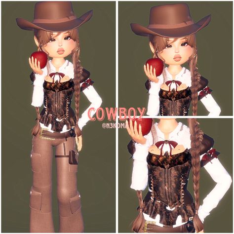 dti dress to impress cowgirl cowboy wild west outfit Cowboy Dress To Impress, Wild West Dress To Impress, Wild West Outfits, West Outfit, Cowboy Wild West, Dti Fits, Dti Outfits, Cowgirl Cowboy, Cowboy Outfits