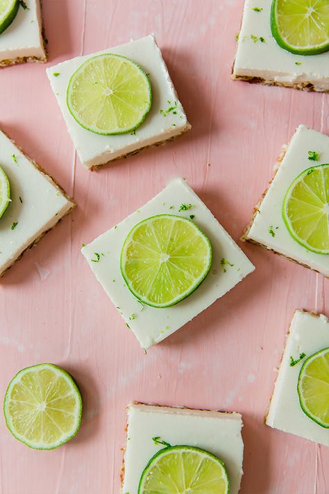 These paleo key lime pie bars taste like the real deal, but without any grains, eggs, dairy, or refined sugar! This simple no-bake recipe is the perfect summer treat. Paleo Key Lime Pie, No Bake Key Lime, Key Lime Bars, Key Lime Pie Bars, Unbound Wellness, Lime Slice, Paleo Gluten Free Recipes, Aip Desserts, Lime Bars