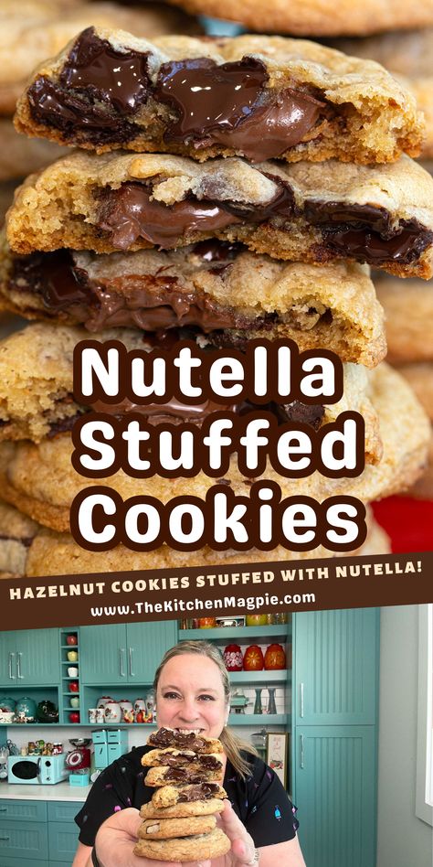 Nutella Stuffed Hazelnut Chocolate Chip Cookie Recipe Cookies With Nutella, Nutella Stuffed Cookies, Nutella Cookies Recipe, Nutella Chocolate Chip Cookies, Stuffed Cookies, Hazelnut Cookies, Hazelnut Chocolate, Nutella Cookies, Chocolate Chip Cookie Recipe