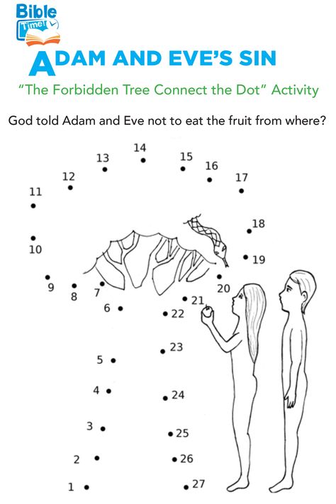 Adam and Eve Connect the Dots Activity. Bible Crafts for Preschoolers | Adam and Eve Printables | Preschool Bible Lessons and Worksheets.  #Bibletimefun Adam And Eve Activities For Preschoolers, Adam And Eve Worksheet, Adam And Eve Worksheets For Kids, Adam And Eve Activities, Adam And Eve Activities For Kids, Adam And Eve Craft Sunday School, Adam And Eve Preschool, Adam And Eve Activity, Adam And Eve Craft Preschool