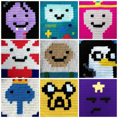 Adventure Time Granny Square, Adventure Time Crochet Pattern Free, Adventure Time Alpha Pattern, Crochet Video Game, Adventure Time Pixel Art, Baby Toys Crochet, Adventure Time Crochet, Game Sprite, Adventure Time Princesses