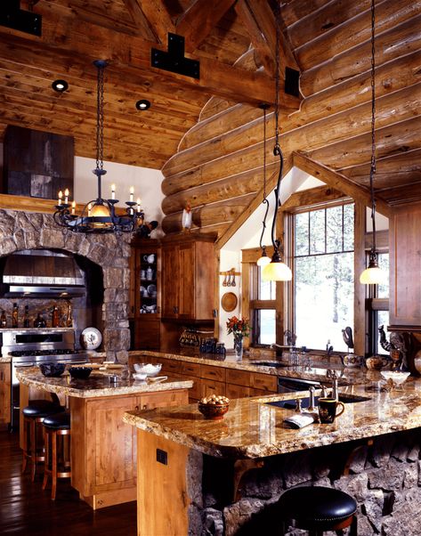 Dapur Rustic, Log Home Kitchens, Log Cabin Living, Log Home Interiors, Log Cabin Ideas, Log Home Decorating, Cabin Kitchens, Cabin Interiors, Cabin Living