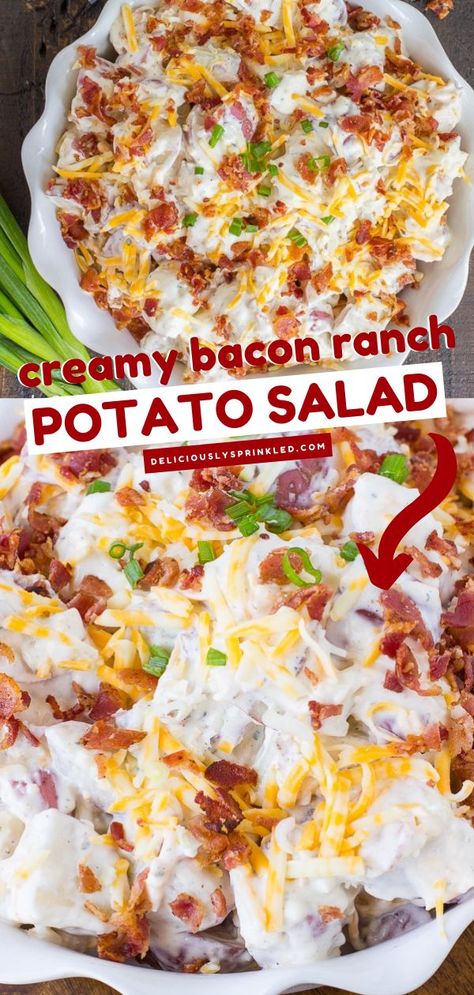 Bacon Ranch Potato Salad, Cookout Dishes, Ranch Potato Salad, Picnic Side Dishes, Bacon Ranch Potatoes, Potluck Side Dishes, Cookout Side Dishes, Bbq Salads, Brown Hairstyles