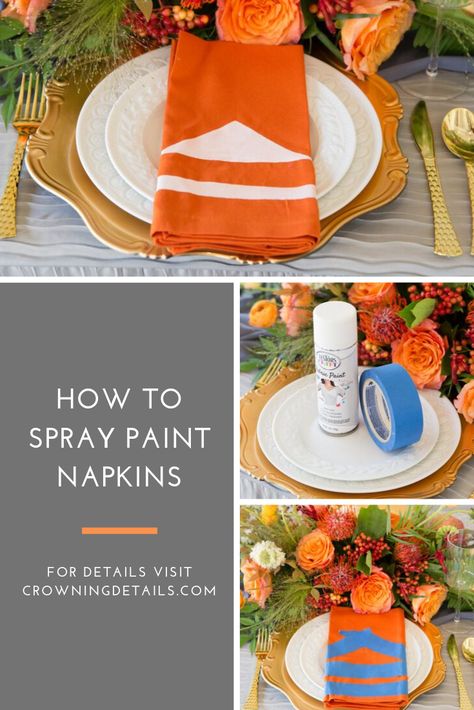 Create your own custom napkins within minutes using fabric paint from Testors Craft. Learn how on the blog.  #ad #howtopaintnapkins #howtospraypaintnapkins #spraypaintedlinens #howtopaintlinens #falltabledecor Spray Paint Fabric, How To Paint Fabric, Lantern Party Decor, Friendsgiving Feast, Fabric Spray Paint, How To Spray Paint, Paper Lanterns Party, Free Thanksgiving Printables, Fall Parties