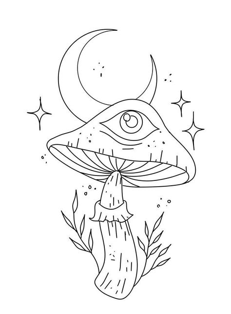 Traditional Mushroom Tattoo Design, Traceable Drawings, Hippie Kunst, Tattoo Outline Drawing, Mushroom Drawing, Tattoo Stencil Outline, Tattoo Design Book, Tattoo Art Drawings, Tattoo Outline