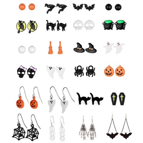 PRICES MAY VARY. HALLOWEEN EARRINGS FOR GIRLS: This halloween earrings set includes 24 pairs stud earrings and drop earrings. Ghost earrings, Spider earrings, Pumpkin earrings, Eyeball earrings, Witch hat earrings, Skull earrings, Spider Web earrings and so on. HALLOWEEN STUD EARRINGS SET: The stud earrings post are made of surgical copper, hypo-allergenic surgical grade material, perfect choice for sensitive skin. It’s durable, strong and lightweight, perfect to keep as a daily jewelry. HALLOWE Spider Web Pumpkin, Eyeball Earrings, Halloween Party Accessories, Bat Cat, Fun Pumpkins, Skull Pumpkin, Witch Earrings, Spider Earrings, Pumpkin Spider