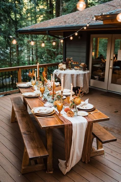 Deck Wedding Receptions, Mountain Elopement With Family, Summer Wedding Mountains, Small Cabin Wedding Ideas, Mountain Home Wedding, Wedding At A Cabin, Airbnb Wedding Washington, Wedding Redo Ideas, Flagstaff House Wedding