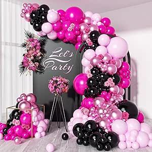 Pink And Black Balloon Arch, Black Balloon Arch, Black Balloon, Princess Party Decorations, Party Ballons, Girl Birthday Decorations, Garland Arch, Black Balloons, Pink Cow