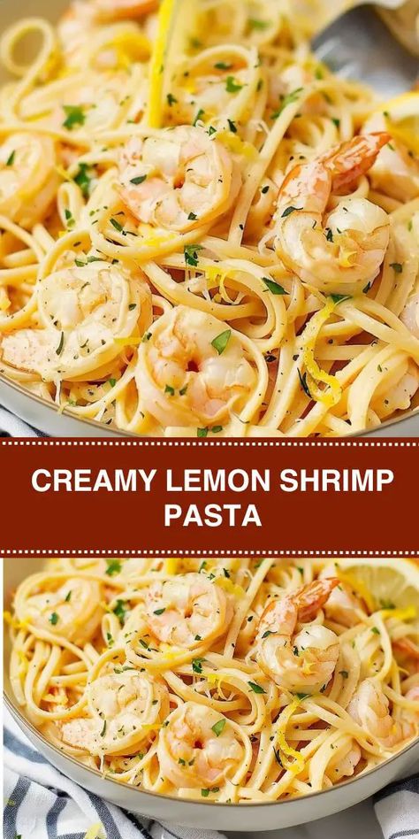 Discover the ultimate creamy lemon shrimp pasta recipe that's perfect for weeknight dinners or special occasions. This easy-to-make dish features succulent shrimp, zesty lemon, and a rich Parmesan cream sauce that will tantalize your taste buds. Ready in under 30 minutes, this recipe is ideal for busy families and pasta lovers. Lemon Pasta Dishes, Creamy Summer Lemon Pasta, Healthy Creamy Shrimp Pasta, Lemon Spaghetti With Shrimp, Lemon Shrimp Pasta Healthy, Quick Shrimp Pasta Recipes, Shrimp Pasta Recipes Easy Healthy, Light Shrimp Pasta Recipes, Simple Shrimp Pasta Recipes