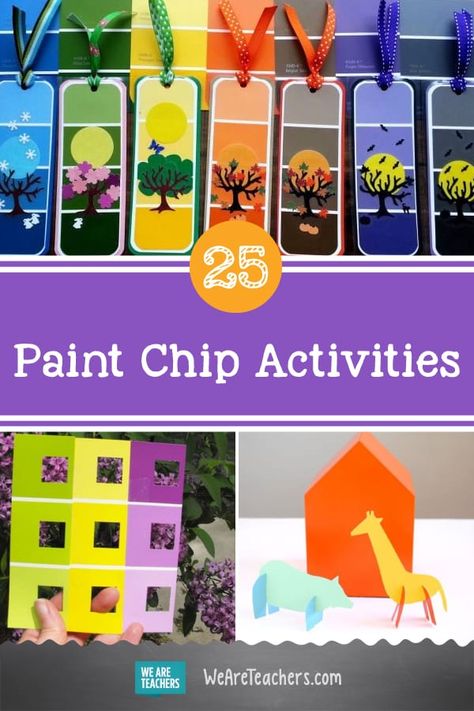 25 Colorful and Cool Paint Chip Crafts and Learning Activities Color Sample Crafts, Paint Chips In The Classroom, Paint Samples Crafts Preschool, Paint Chart Crafts, Paint Chip Crafts For Kids, Art With Paint Samples, Paint Chips Crafts, Crafts With Paint Samples, Paint Swatch Crafts